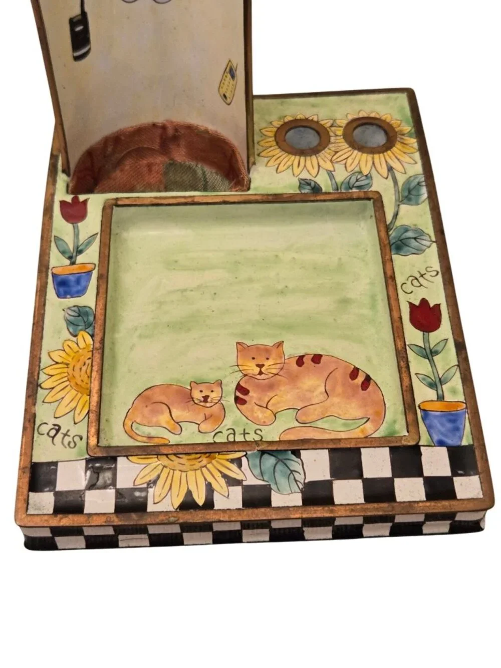 Vintage Kelvin Chen Enamel Desk Organizer With Cat Design 2004